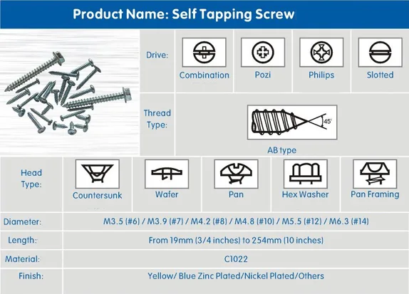 Dacromet Flat Head Philips Self Tapping Screw